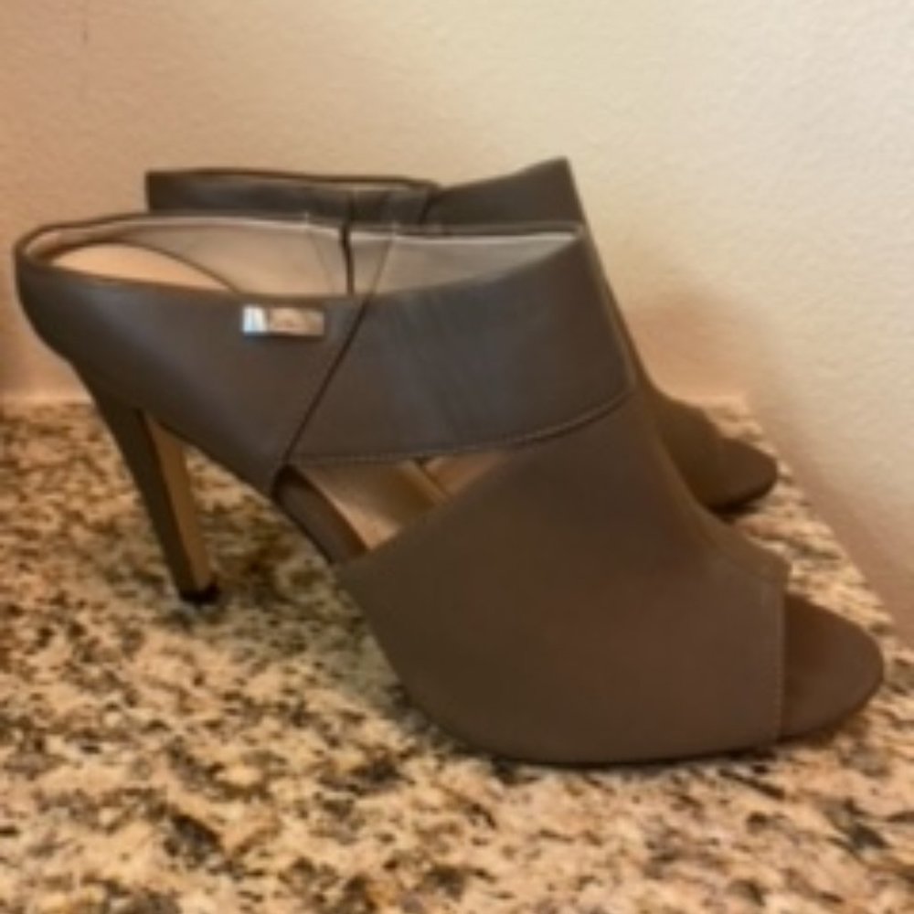 Calvin Klein Taupe Sachet Mule Peep Toe Heels - Gently Used